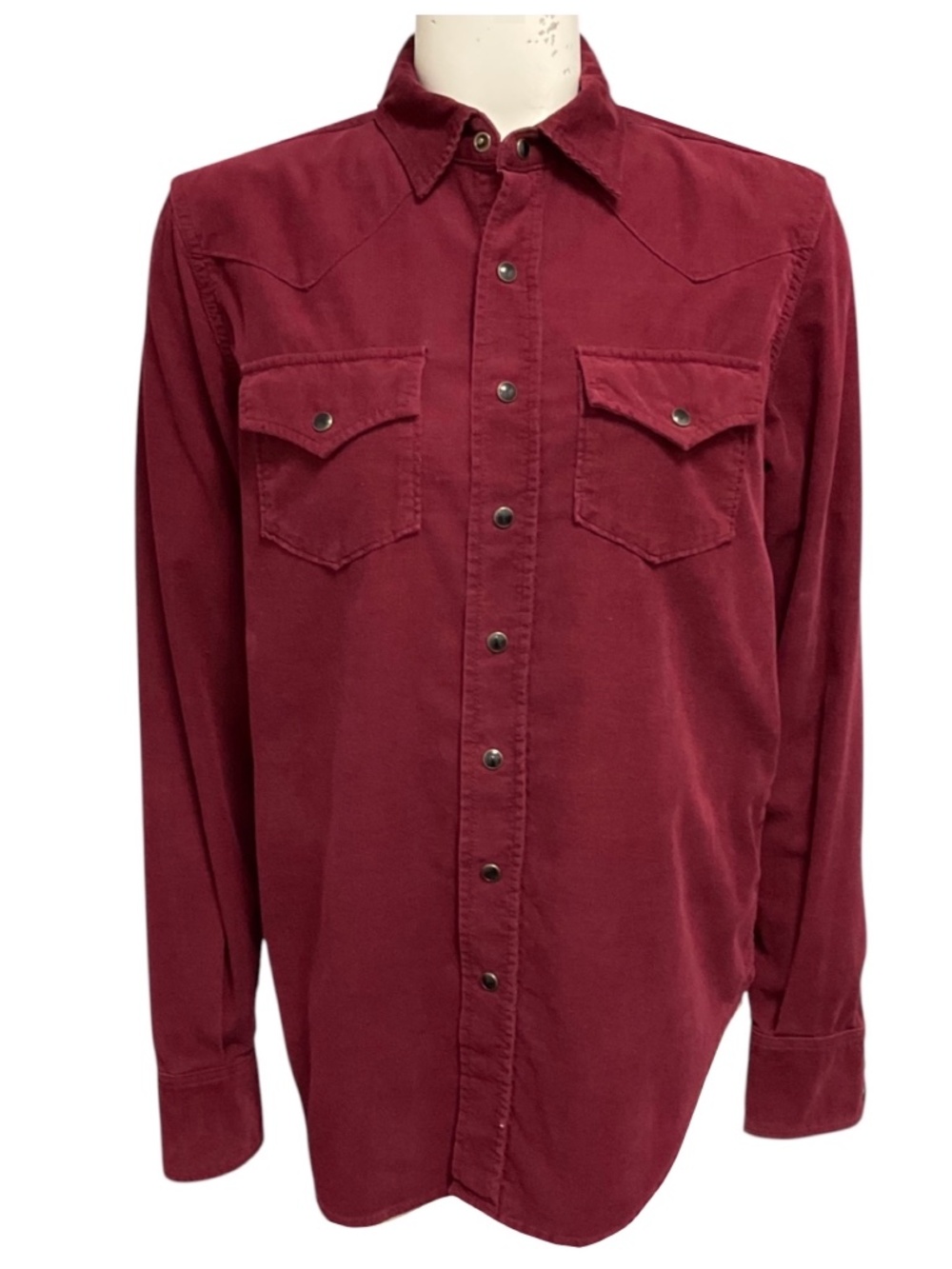 SAINT LAURENT BURGUNDY COTTON CORDUROY WESTERN SHIRT